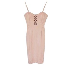 Romantic Sweetheart Crisscross Vegan Suede Pastel Pink Dress, S